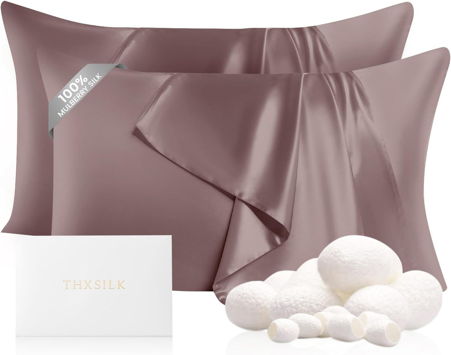 THXSILK Set of 2 Mulberry Silk Pillowcases for Hair and Skin with Hidden Zipper, Both Side 22 Momme Silk, Naural Mulberry Silk Pillowcases Pillow Cover(20inch x 36inch, King Size, Purple, 2pcs)