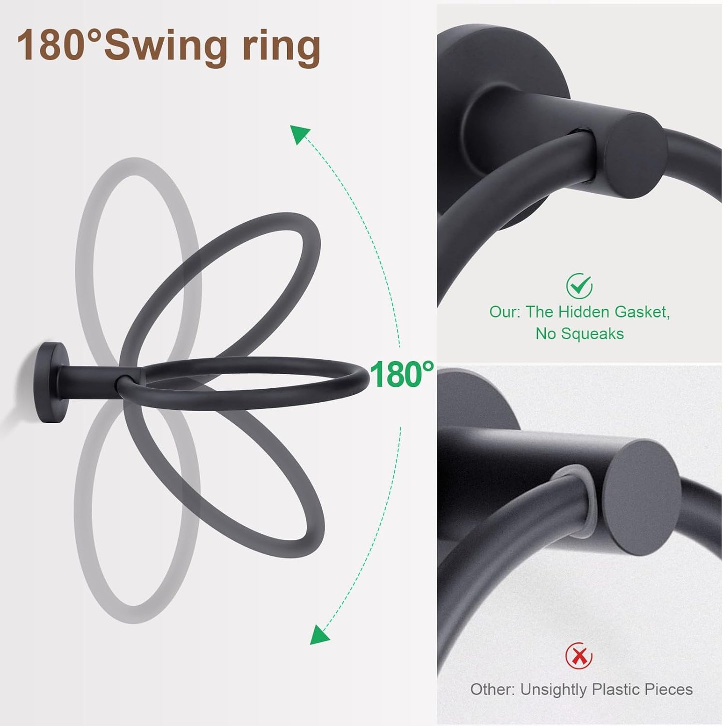 4-Piece Matte Black Bathroom Accessories Hardware Set,Include Double Post Pivoting Toilet Paper Holder,Towel Ring and 2 Towel Hooks