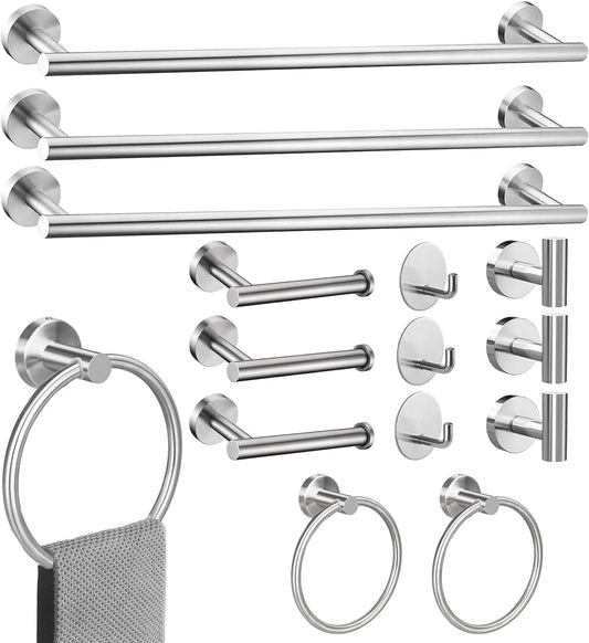 15sets 24inch Brushed Nickel Bathroom Hardware Set, Include 3PCS 24inch Towel Bar, 6PCS Robe Hook, 3PCS Towel Ring, 3PCS Toilet Paper Holder
