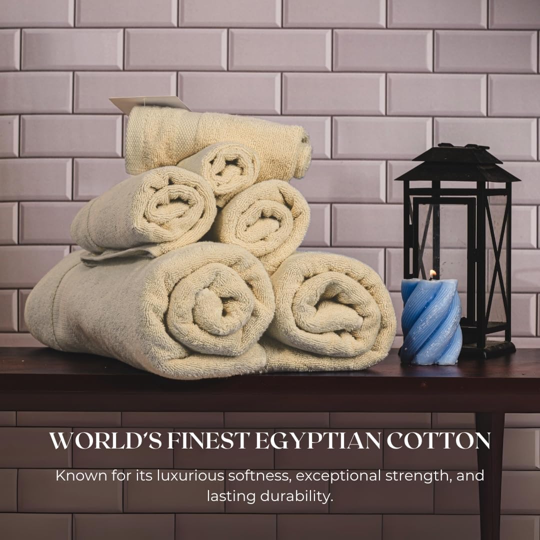 Egyptian Cotton Bathroom Towel Set - 6 Piece | Ultra Soft 100% 600 GSM Towels | 2 Bath, 2 Hand, 2 Washcloths | Quick Dry, Durable for Home, Spa, Gym | Premium Large Towel Set (Off White)