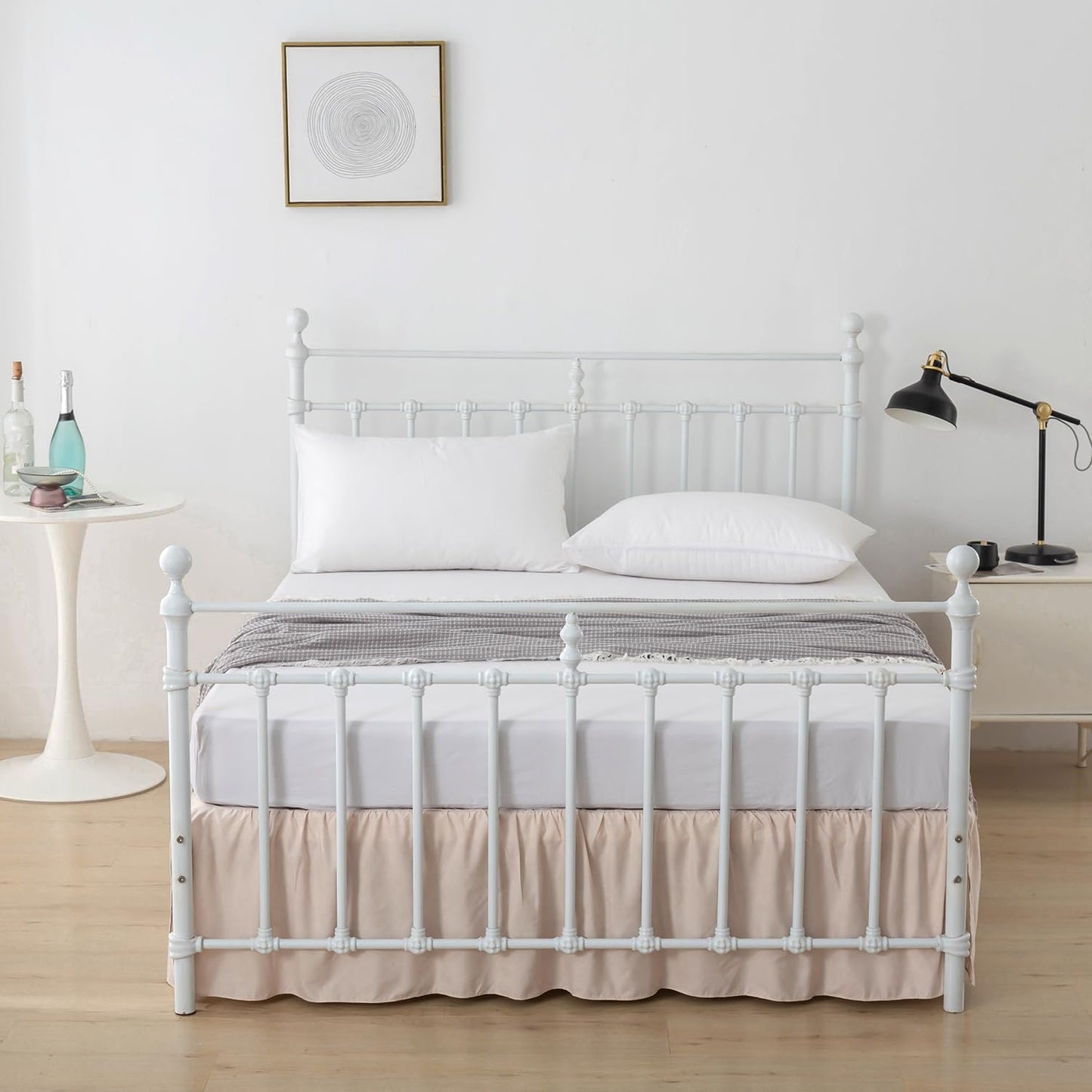 Bed Skirt Twin Size, Ruffled Bed Skirts with Split Corners, 16 Inch Drop Dust Ruffle Bed Skirt with Platform, Cream, 16" Twin