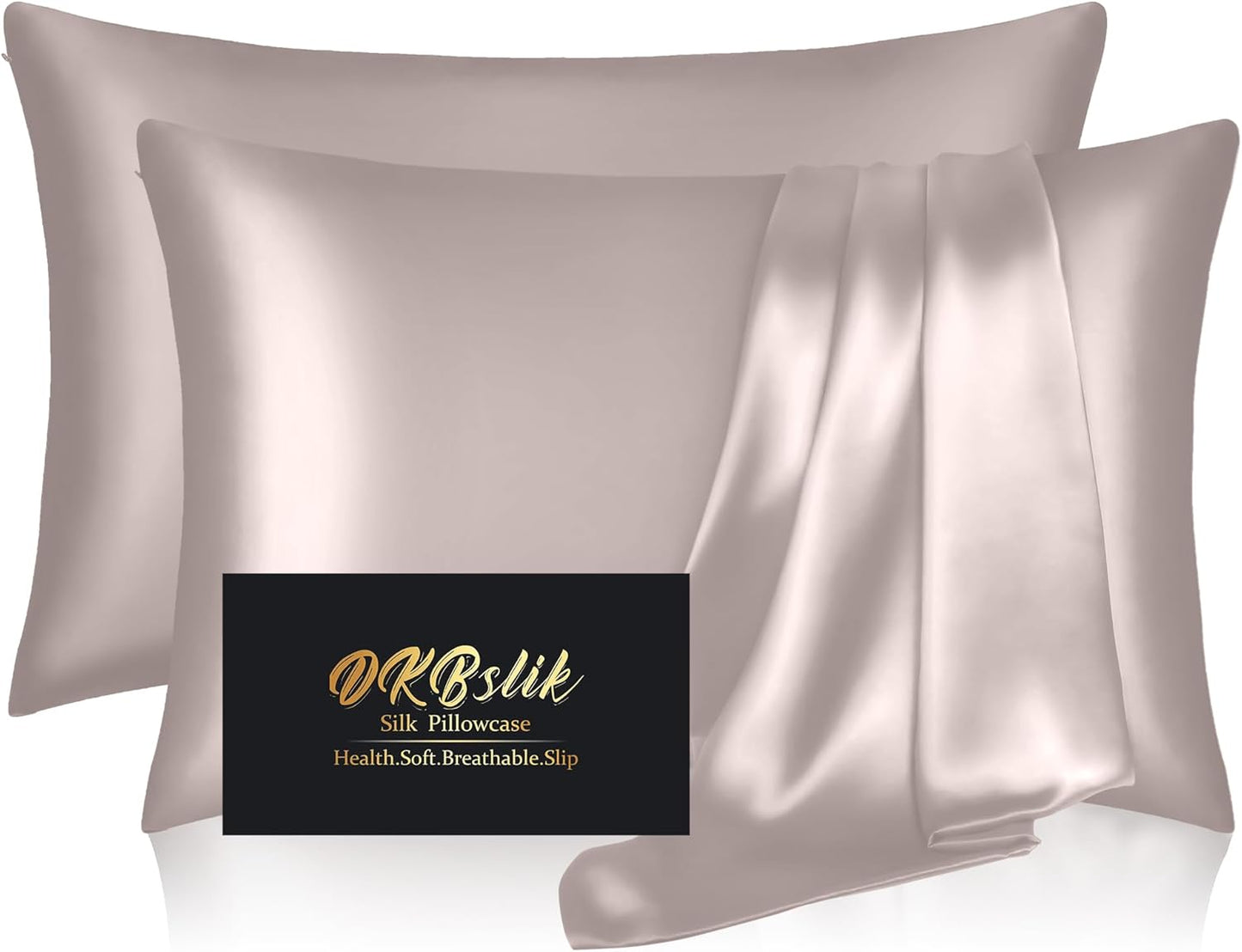 Silk Pillowcase 2 Pack, Mulberry Silk Pillow Cases Queen Size Set of 2, Anti Acne Silk Pillowcase for Hair and Skin, Natural Silk Satin Pillowcases for Sleeping Women 2 Pack with Zipper, Taupe
