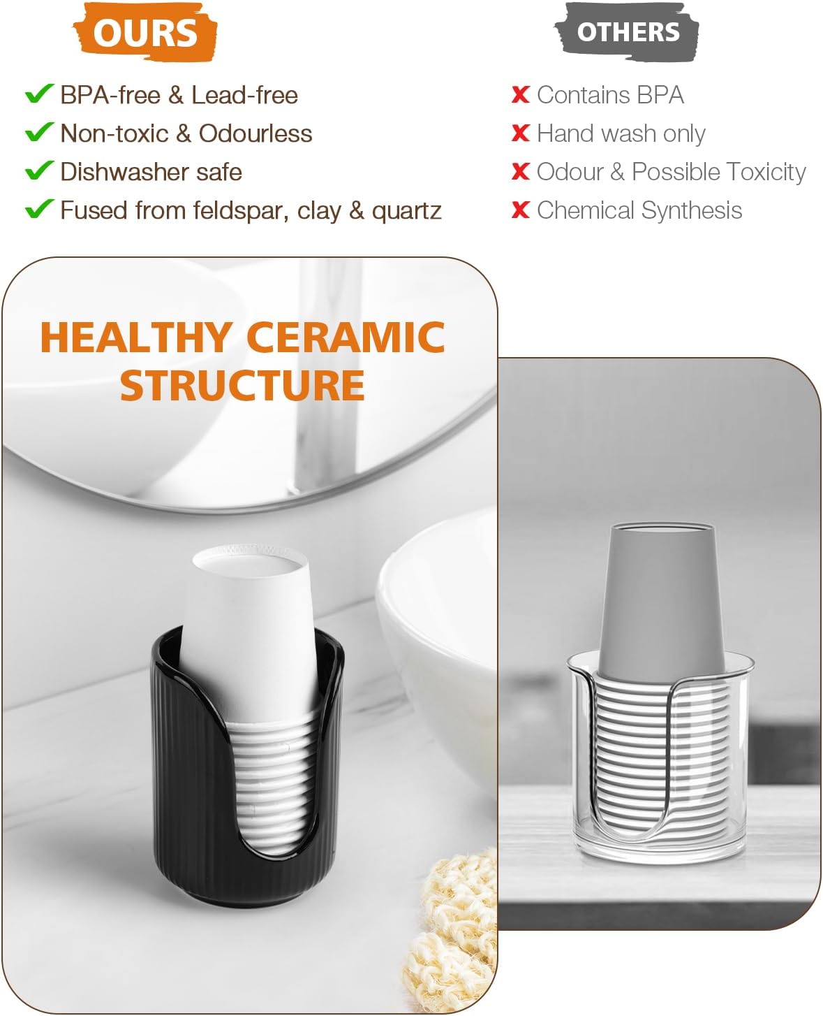 Bathroom Cup Dispenser, 3oz-4oz Ceramic Paper Cup Holder, Small Countertop Mouthwash Dixie Cups Accessories, for Vanity Countertops, Bathroom, Kitchen, and Dining Room