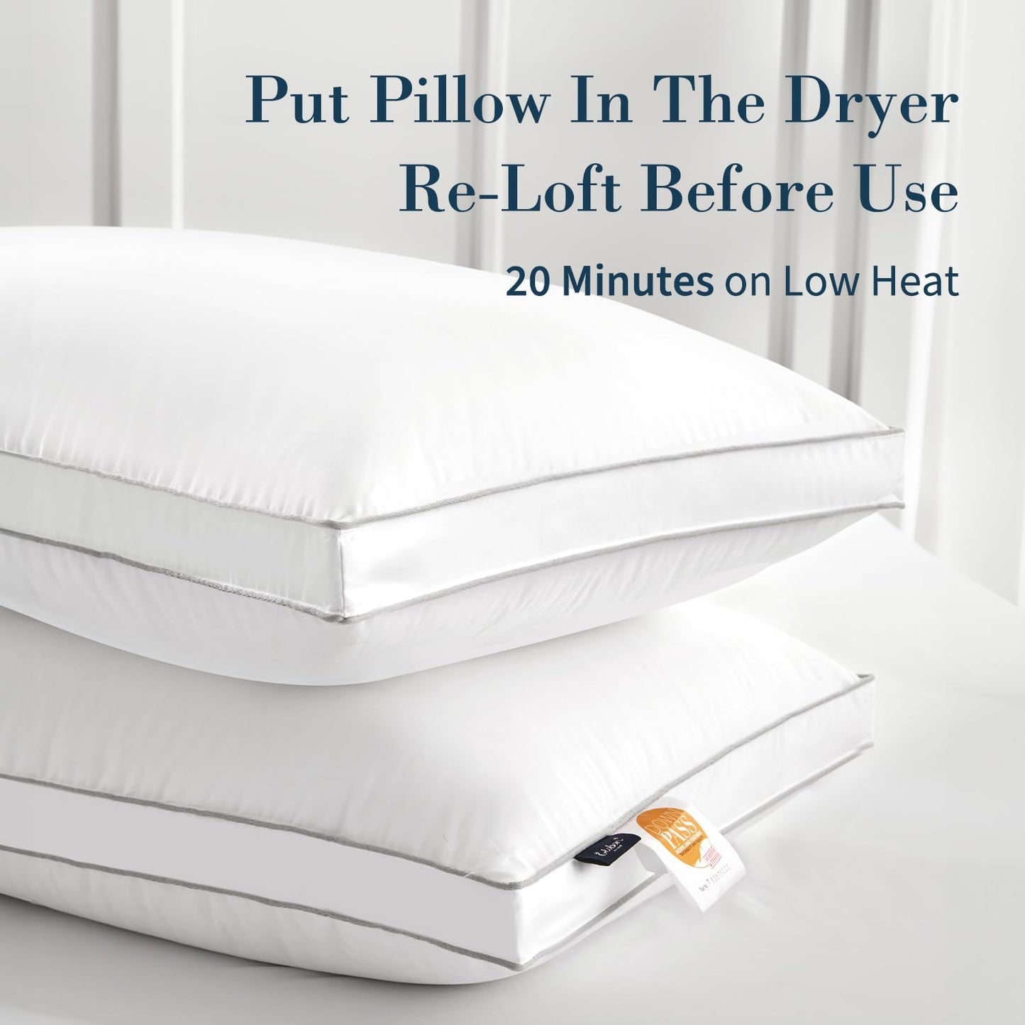 Globon Luxury Feather Down Pillow King Size,Firm Gusseted Bed Pillows for Sleeping, Hotel Collection Fluffy Pillow, 18"X34", Pack of 1