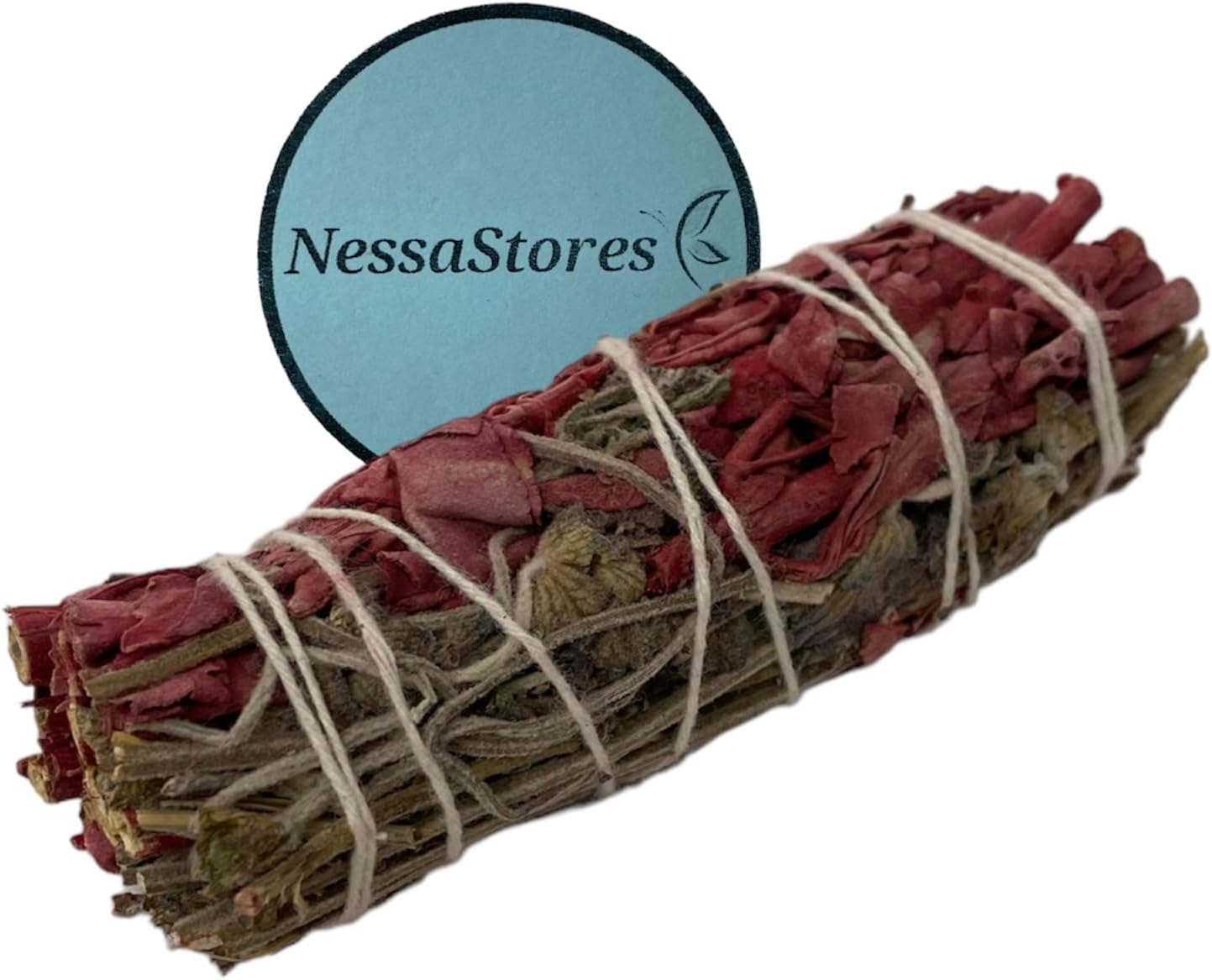 NESSASTORES - White Sage Dragon's Blood & Lavender 4 inch smudge stick bundles for cleansing and meditation. #JC-078 (6 pcs)
