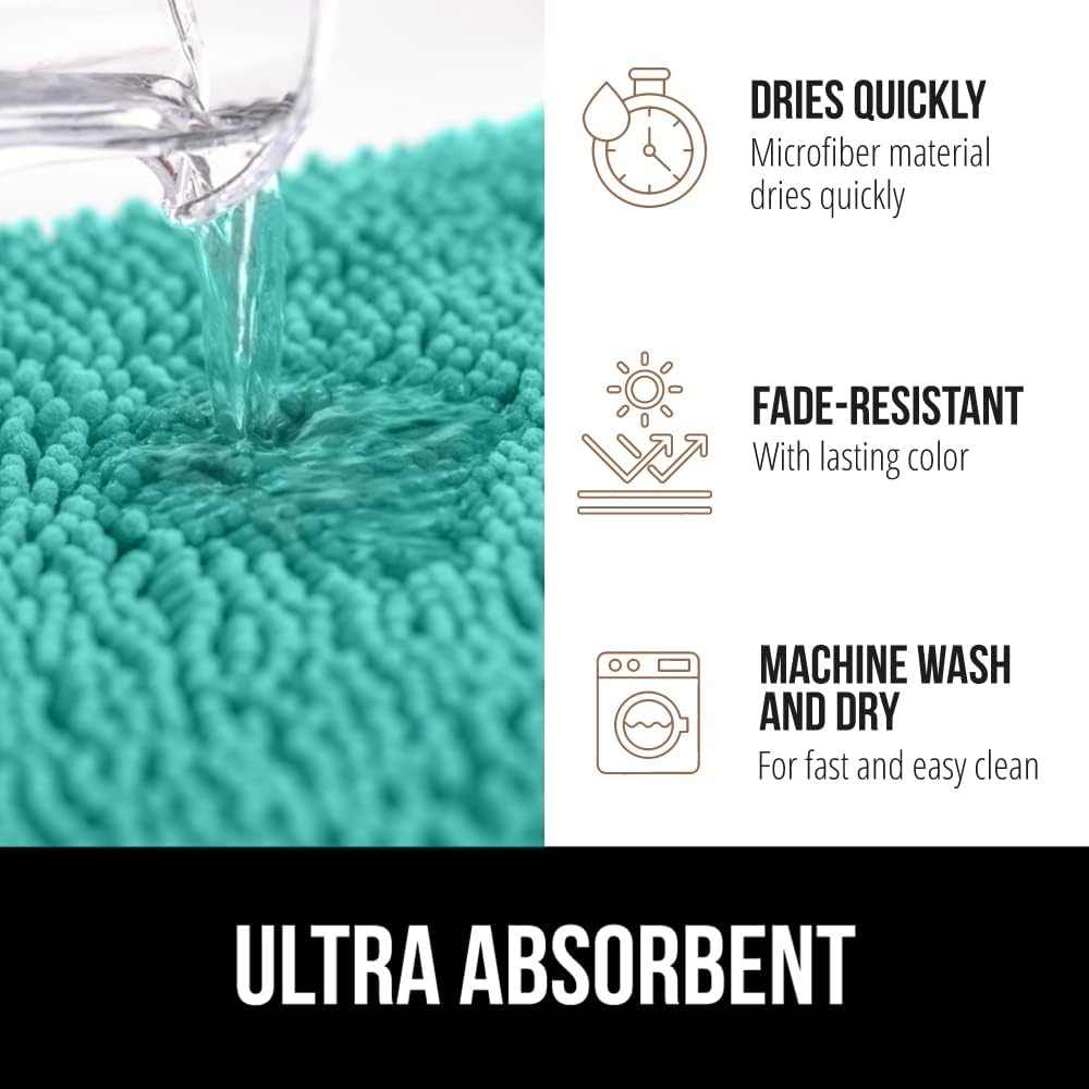 GORILLA GRIP Bath Rug Mat 44x26, Soft Absorbent Chenille, Quick Dry Microfiber Mats, Rubber Backing Washable Shower Floor Rugs, Bathmat Runner, US Designed Bathroom Home Decor Accessories Turquoise
