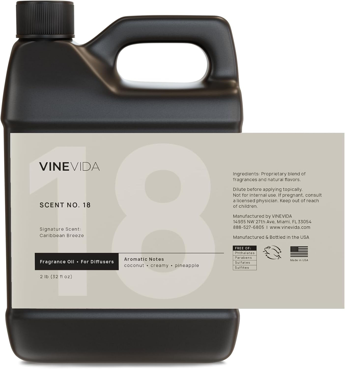 VINEVIDA Caribbean Breeze Fragrance Oil for Cold Air Diffusers - (32 Fl Oz) - Essential Oils for Diffuser Oil Refill & Air Freshener Room Spray