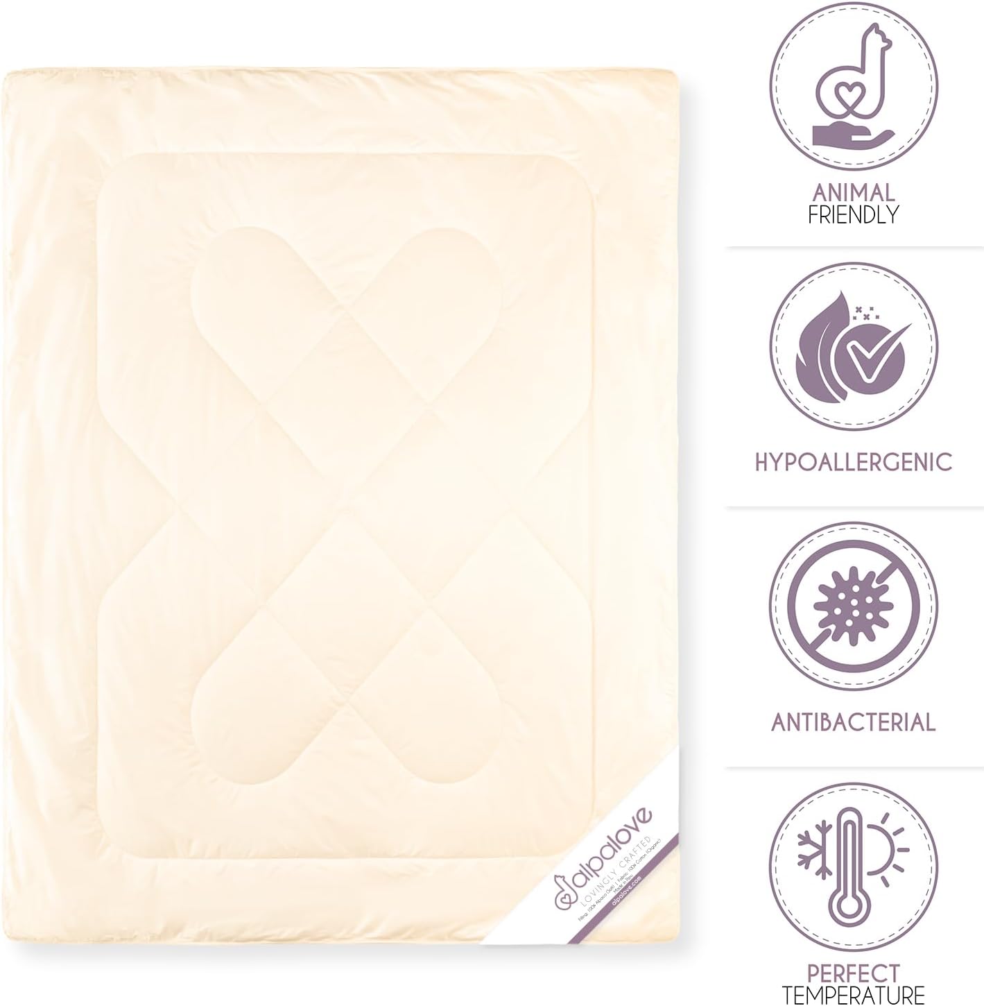Queen All-Season Warm Fine Alpaca Duvet - Premium Cotton Cover, 4,66 lb Filling, Ideal for Year-Round Comfort, Lightweight & Temperature-Regulating, 92 x 94 inches