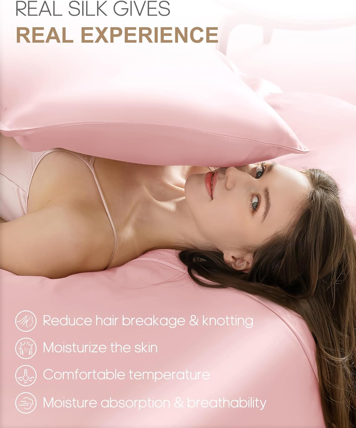 THXSILK Silk Pillowcase for Hair and Skin, 22 Momme 100% Mulberry Silk Grade 6A+ Silk Dual-Sided, Pillow Case with Hidden Zipper, King Size 20"x36", 1pc, Light Pink