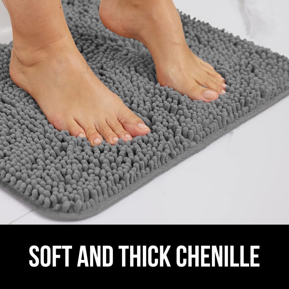 GORILLA GRIP Bathroom Rug Sets, Soft Chenille 2 Piece Area Rugs Set, Toilet Base Mat and 30x20 Carpet, Absorbent Microfiber Washable Mats Dry Quickly, Home Décor and Bath Room Accessories, Grey