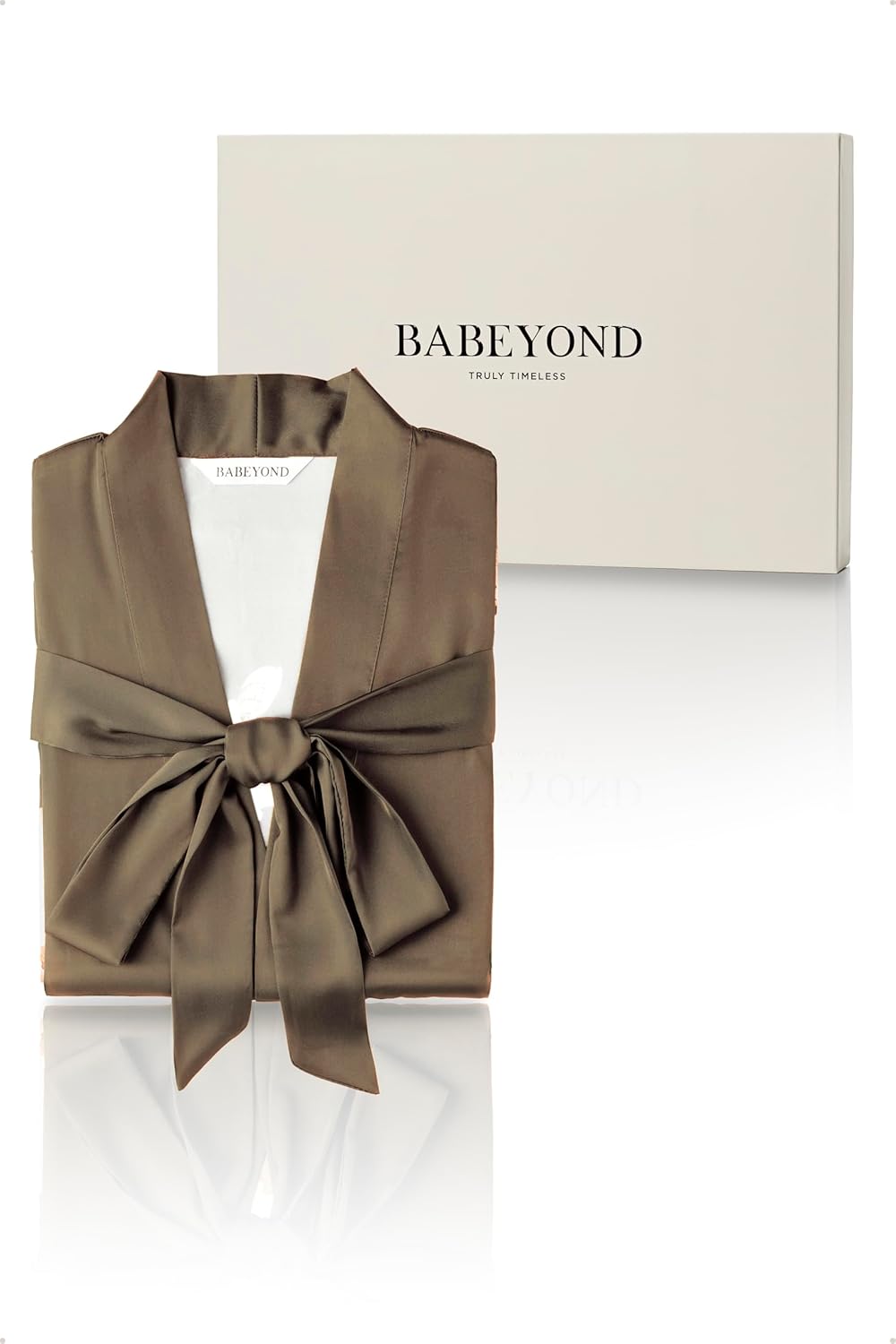 BABEYOND Kimono Robe Cover up with Box Long Floral Satin Sleepwear Silky Bathrobe Bachelorette Robe