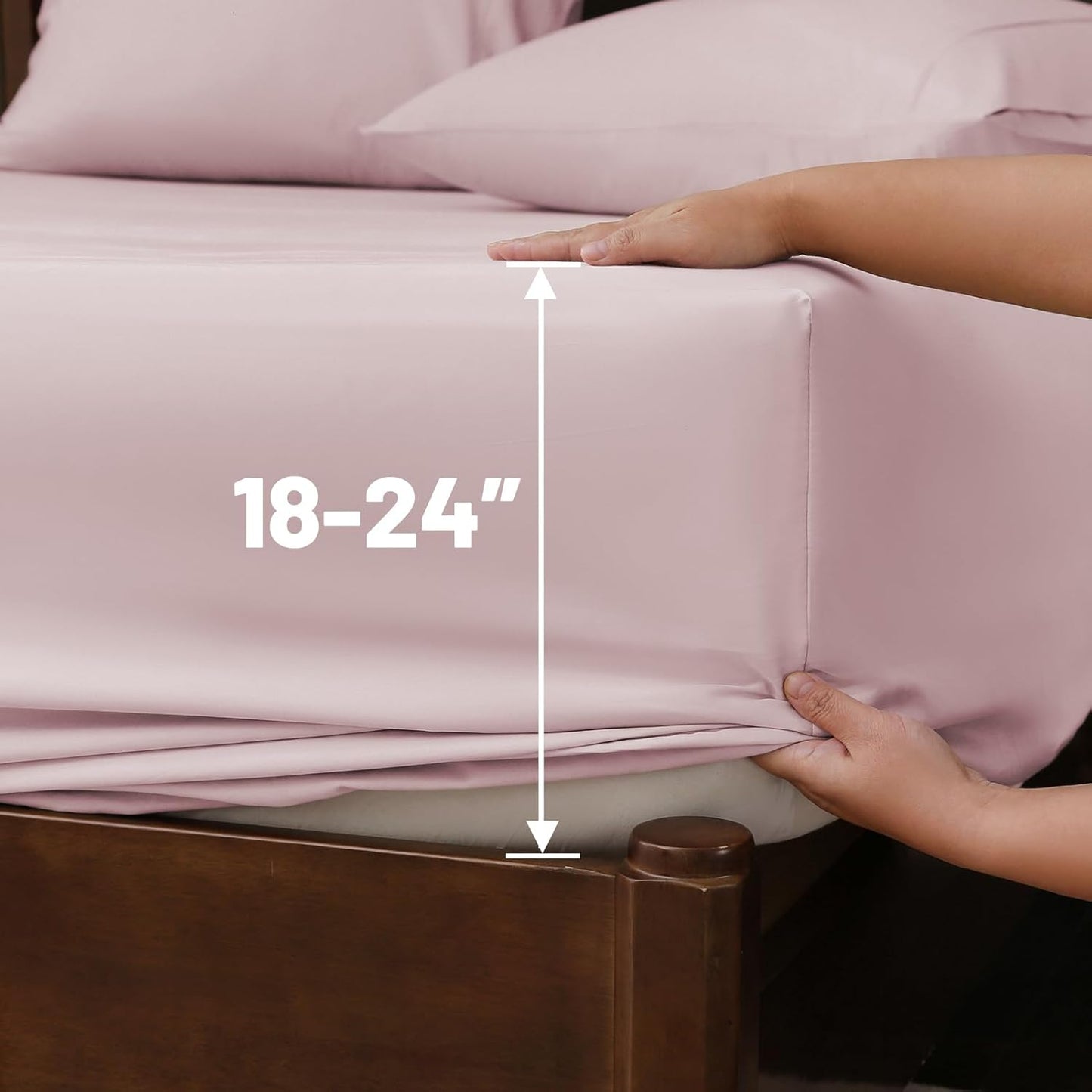 Extra Deep Pocket Queen Sheets 18-24 Inch 1000 Thread Count 100% Egyptian Cotton Sateen Weave Soft Breathable 4 Pieces（Queen,Light Pink）