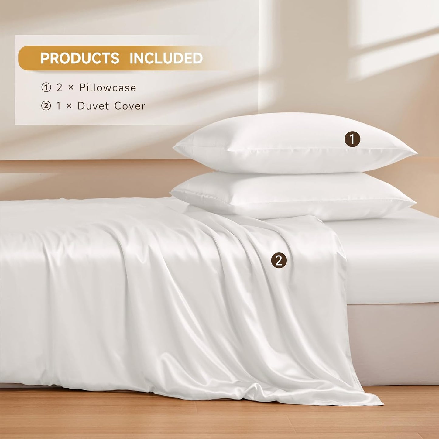 THXSILK 100% Pure Mulberry Silk Duvet Cover Set 3 Piece, 6A+ Grade Luxury Soft Bedding Silk Sheets for Hair and Skin, 1 Pcs Duvet/Quilt/Comforter Cover with 2 Zippered Pillowcases (Cream White, King)