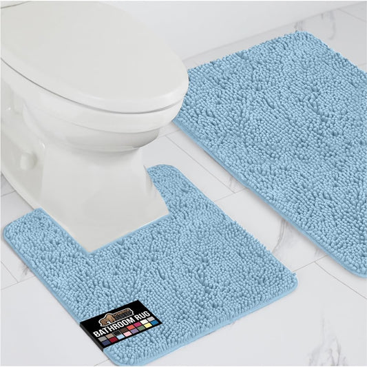 GORILLA GRIP Bathroom Rug Sets, Soft Chenille 2 Piece Area Rugs Set, Toilet Base Mat and 30x20 Carpet, Absorbent Microfiber Washable Mats Dry Quickly, Home Décor and Bath Room Accessories, Sky