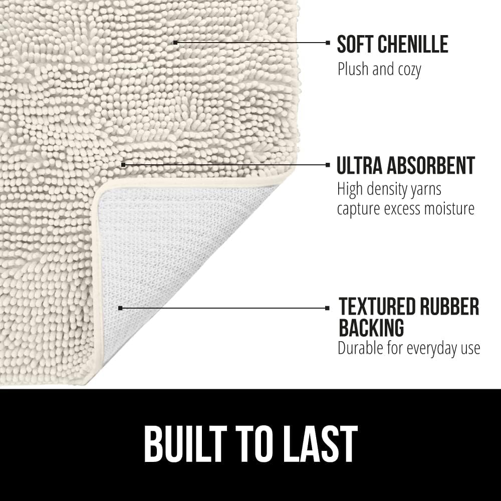 GORILLA GRIP Bathroom Rug Sets, Soft Chenille 2 Piece Area Rugs Set, Toilet Base Mat and 30x20 Carpet, Absorbent Microfiber Washable Mats Dry Quickly, Home Décor and Bath Room Accessories, Ivory