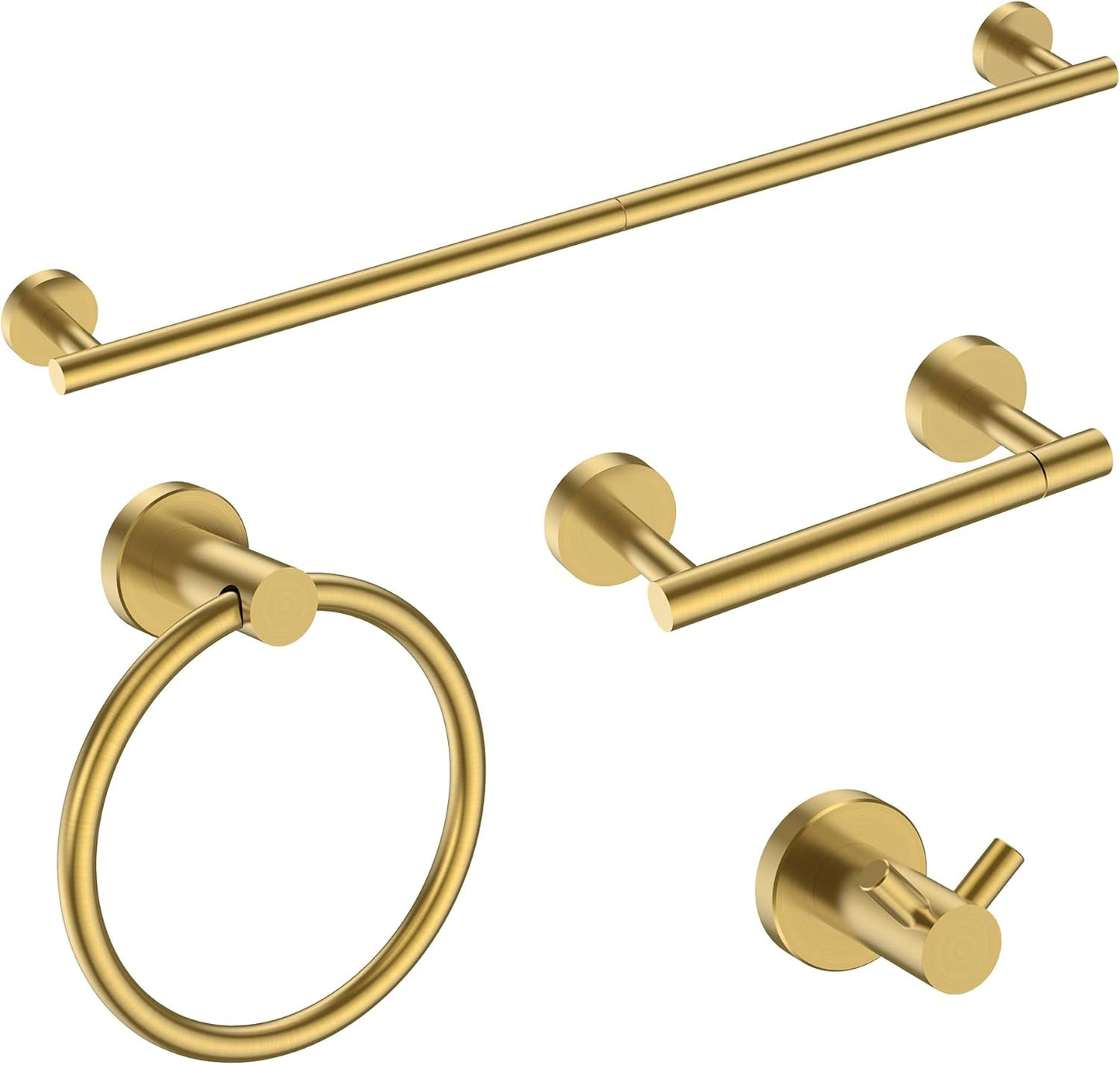 FORIOUS Bathroom Hardware Accessories Set, SUS304 Stainless Steel 24 Inch Towel Bar Set, Modern Towel Racks Holder for Bathroom Wall Mounted, 4 Pieces, Brushed Gold