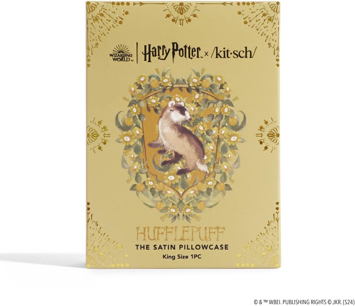 Kitsch x Harry Potter Hufflepuff Satin Pillowcase with Zipper for Hair & Skin – Double-Sided, Softer Than Silk, Wrinkle-Free, Machine Washable, Frizz Control, Breakout Prevention - King Size (19x36)