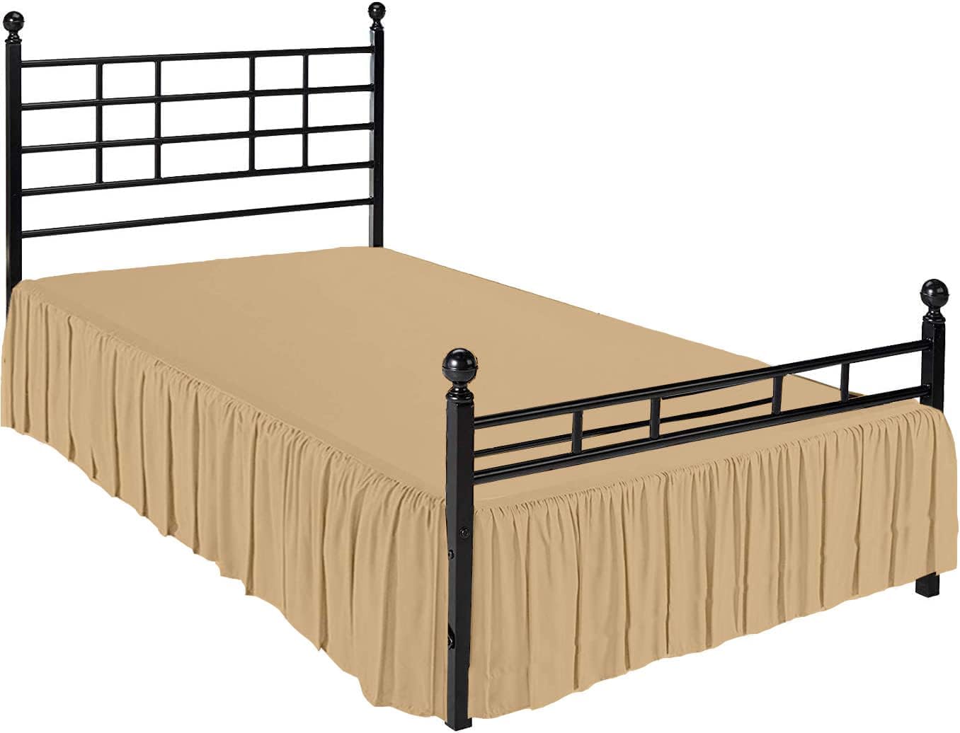 Ruffled Bed Skirt with Split Corners, Taupe, Queen 14 Inch Drop Bedskirt, Hotel Quality Brushed Microfiber Wrinkle Free Dust Ruffle Bed Skirt Queen Size