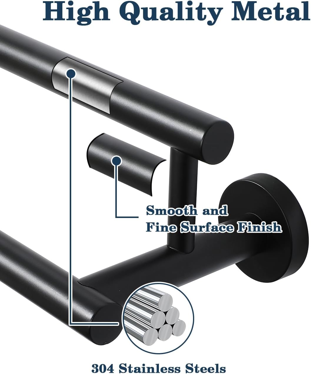 Alise Double Bath Towel Bars Towel Racks for Bathroom Lavatory,Wall Mount Towel Holder SUS304 Stainless Steel Towel Hanger Rail,GYT6902-B Matte Black 24 Inch