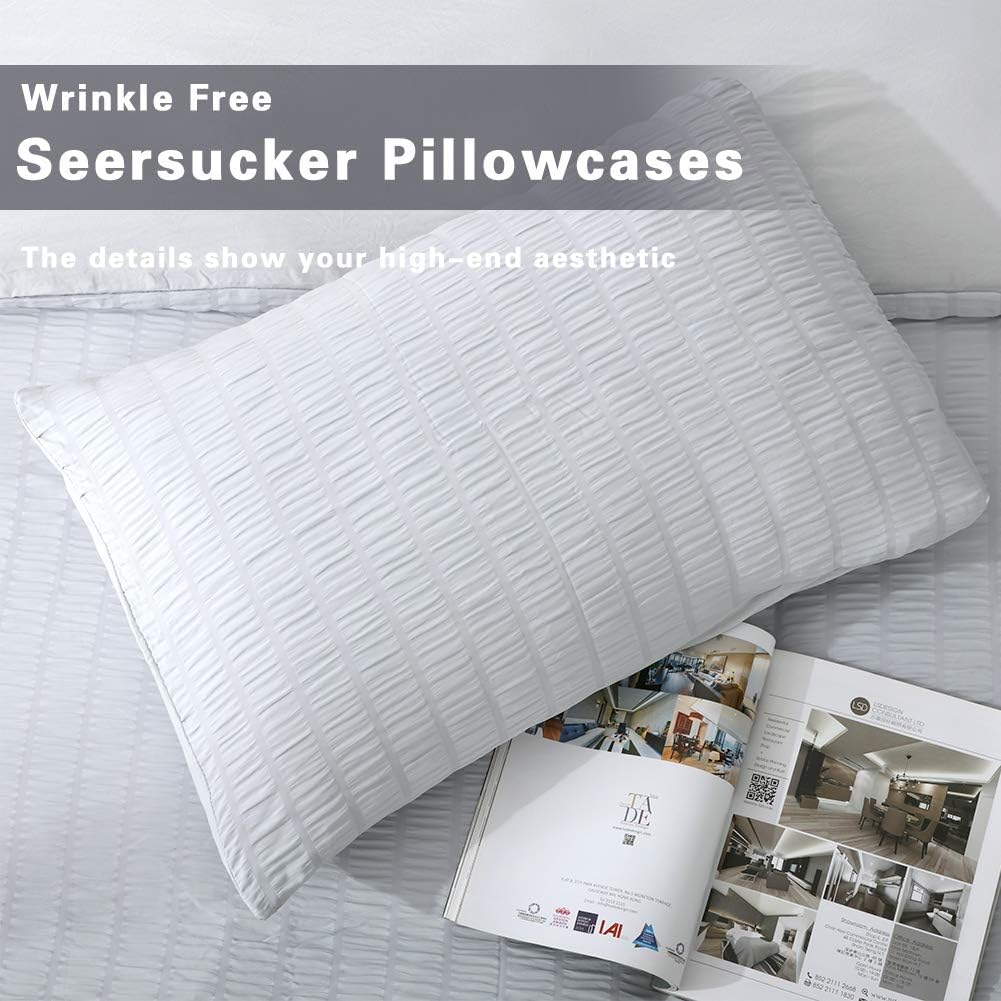AveLom Seersucker Duvet Cover Set Queen Size (90 x 90 inches), 3 Pieces (1 Duvet Cover, 2 Pillow Cases), Light Gray Ultra Soft Washed Microfiber, Textured Duvet Cover with Zipper Closure, Corner Ties