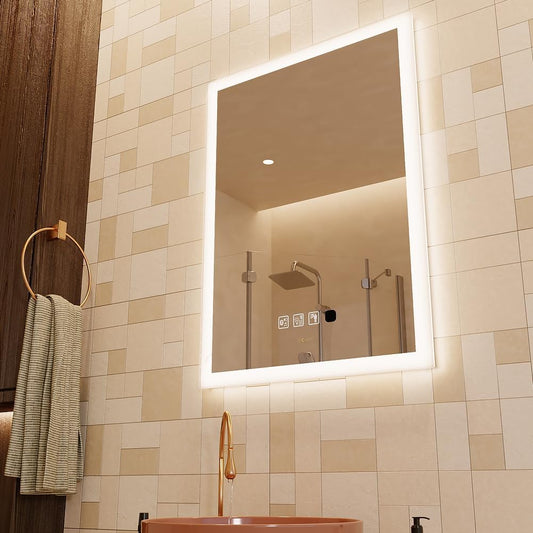 20 x 28 inch LED Bathroom Mirror with Bluetooth Speaker, Induction Switch Light Smart Vanity Mirror Wall Mounted, IP44 Waterproof Anti Fog Vertical & Horizontal