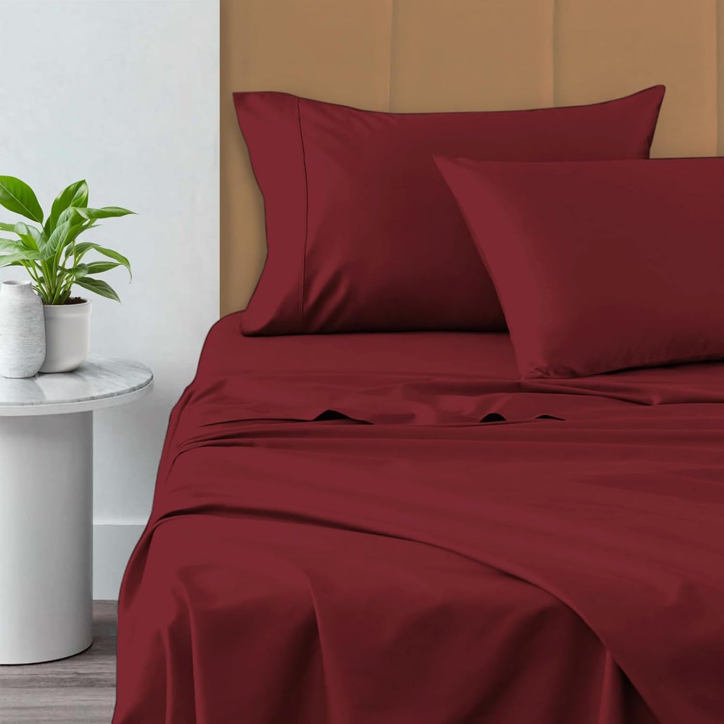 Pizuna Pure 100% Cotton Sheets Full Size, 800 Thread Count Long Staple Cotton Crisp Sateen Sheets with 15in Deep Pockets (Combed Rio Red Cotton)