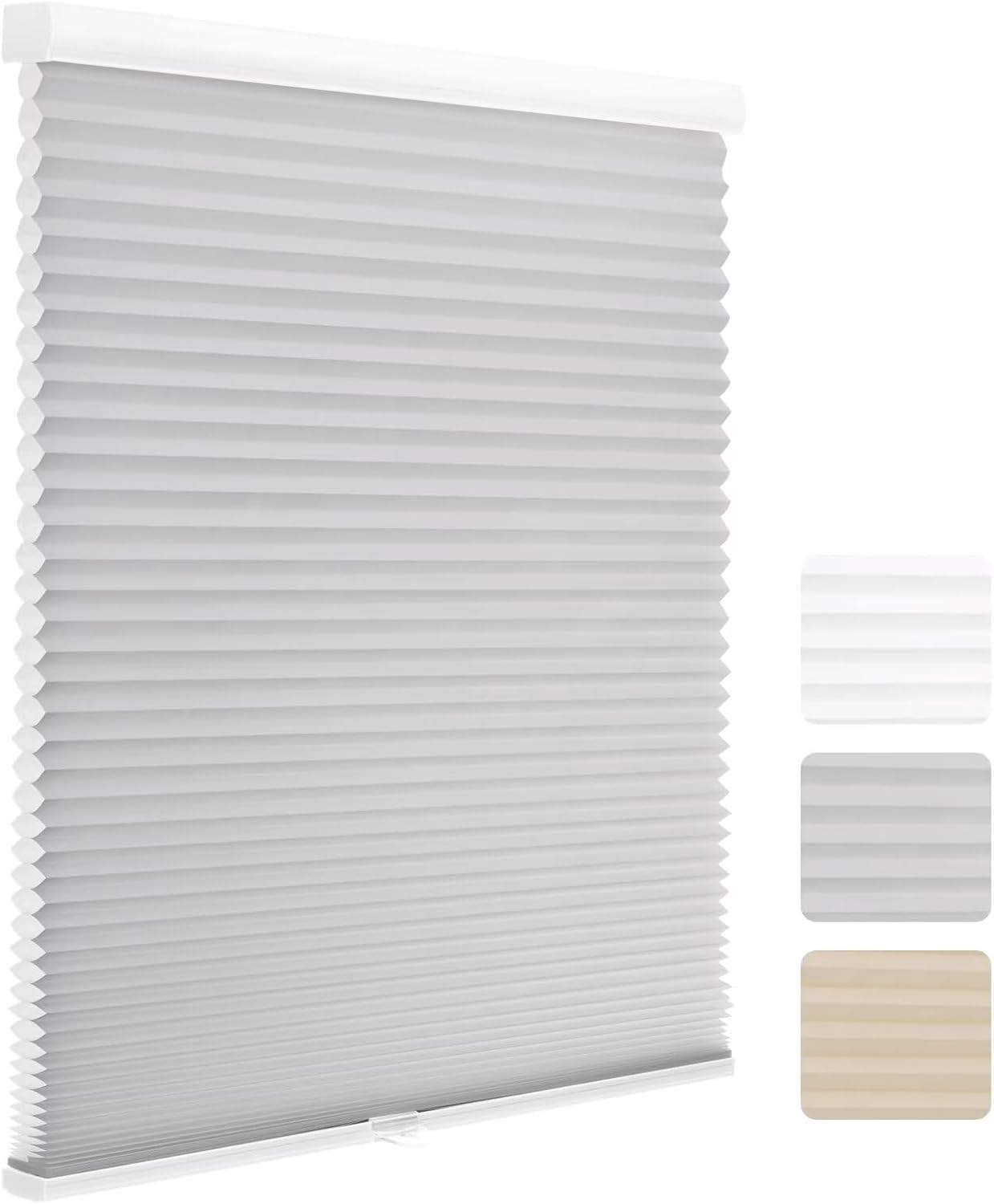 MYshade 1.5-Inch Cellular Cordless Light Filtering Shades,Thermal Insulating Noise Reducing Waterproof Blinds,Honeycomb Window Treatments for Indoor Light Control (Grey-32 W x 72" H)
