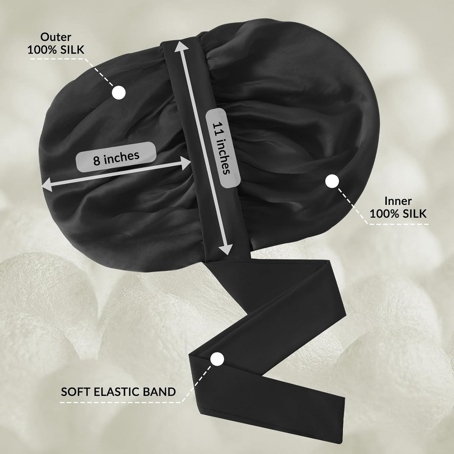 100% Mulberry Silk Bonnet for Sleeping for Women, Double-Layer Real Silk Hair Bonnet Sleep Cap Hair Wrap