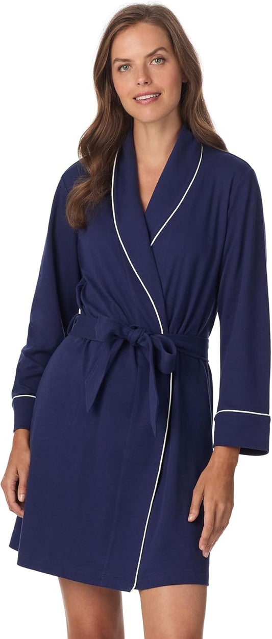 Anne Klein Womens Long Sleeve Knee Length Robe - Lightweight & Breathable Cotton Blend Bathrobe - Cozy Everyday Loungewear