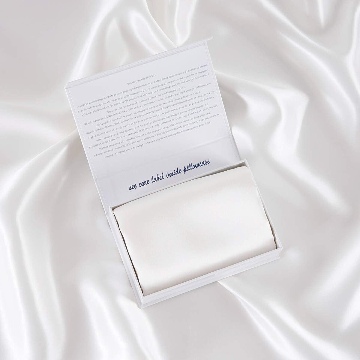 ALASKA BEAR Silk Pillowcase Envelope Closure, 22 Momme 100 Percent Long Overlap Sleeve Mulberry Silk Pillow Case Foldover Design, Machine Washable and NO Zipper, Queen (1, Cool White)