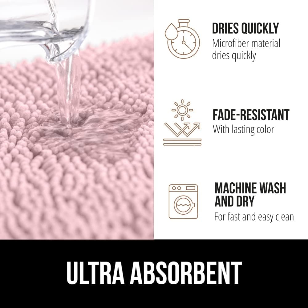GORILLA GRIP Bath Rug Mat 30x20, Soft Absorbent Chenille, Quick Dry Microfiber Mats, Rubber Backing Washable Shower Floor Rugs, Bathmat Runner, US Designed Bathroom Home Decor Accessories Light Pink
