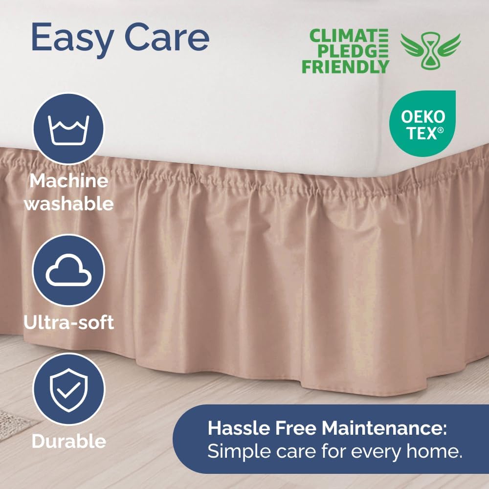 Wrap Around Dust Ruffle Bed Skirt - Mauve - Twin/Twin XL Size Beds w/ 12 Inch Drop - Easy Fit Elastic Strap - Adjustable Pleated Bedskirt w/Brushed Fabric - Wrinkle Free - Women, Men, Kids & Teens
