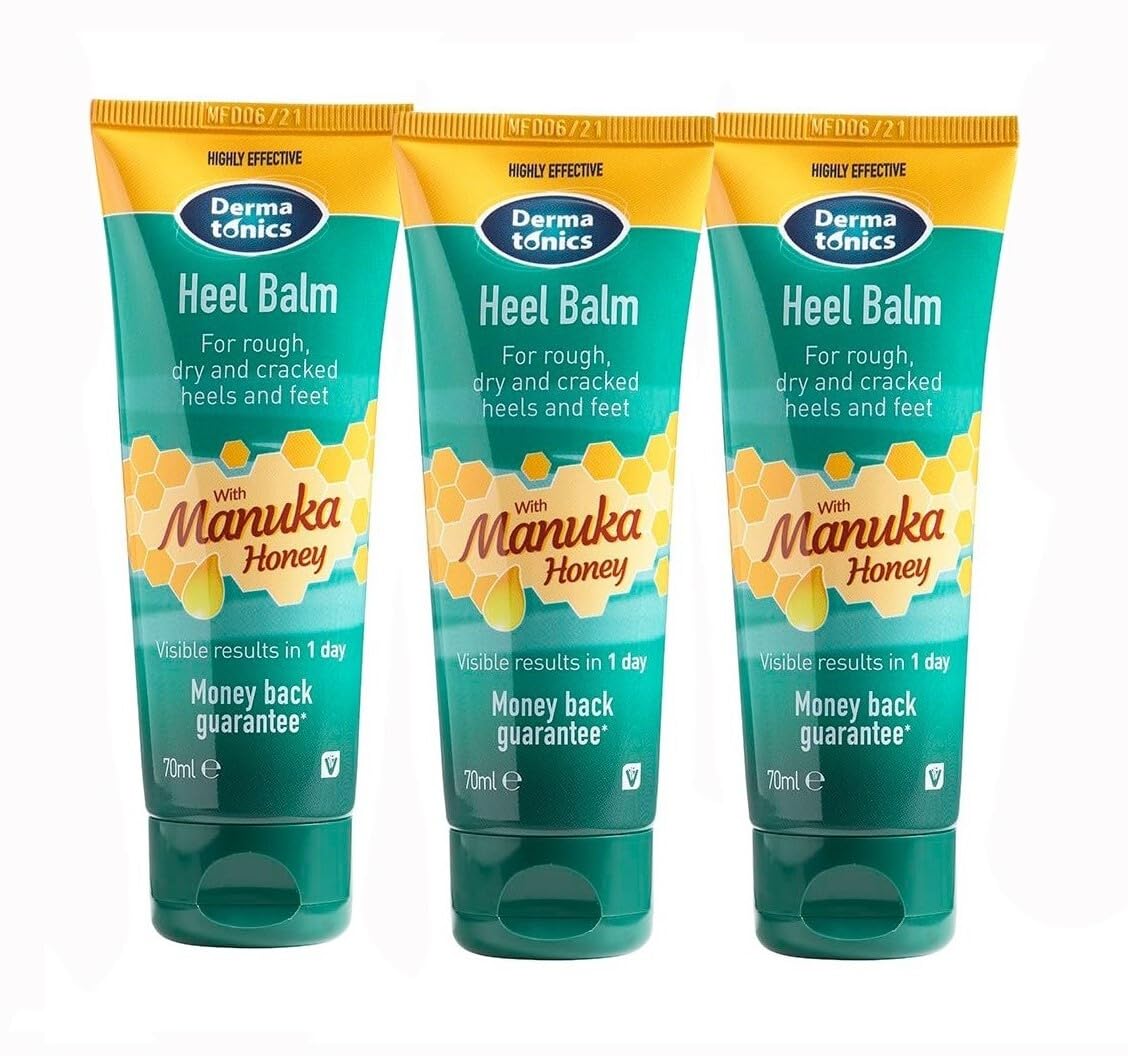 Dermatonics Manuka Honey Heel and Elbow Moisturizing & Exfoliating Cream for Dry and Cracked Heels | Dry Feet Treatment & Cracked Heel Repair for Rough, Dry and Cracked Feet, 2.37 fl oz Tube, 3 Pack