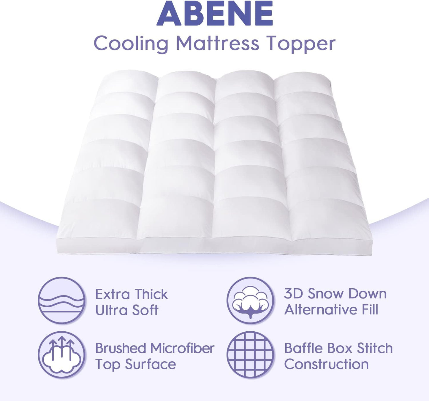ABENE Full Size Mattress Topper for Back Pain Relief, Extra Thick Mattress Pad Pillowtop, Soft Plush Mattress Cover Bed Topper with Deep Pocket, Overfilled Down Alternative Filling, White