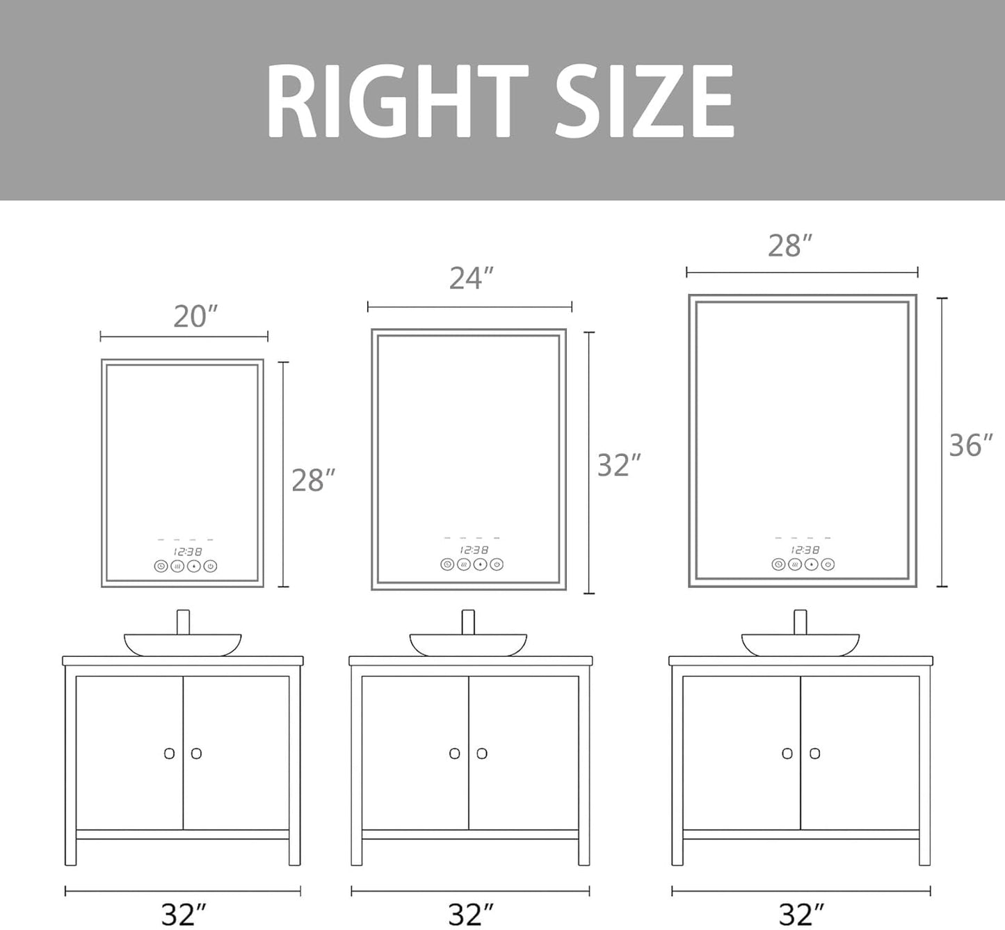 28 x 36 Inch Wall-Mounted Bathroom Mirror with LED-Lights - Frame Vanity Mirrors (28" x 36", Rectangle)