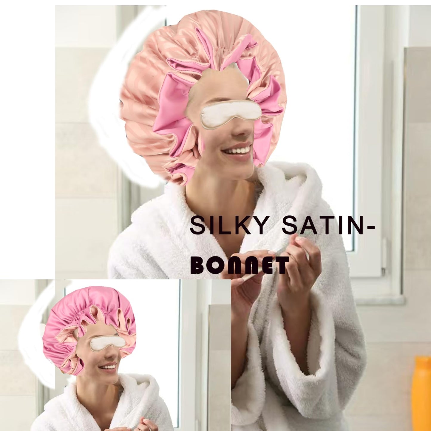 Satin bonnet 2PCS silk hair bonnet cap for women Adjustable sleep cap for curly natural hair double-layer Washable