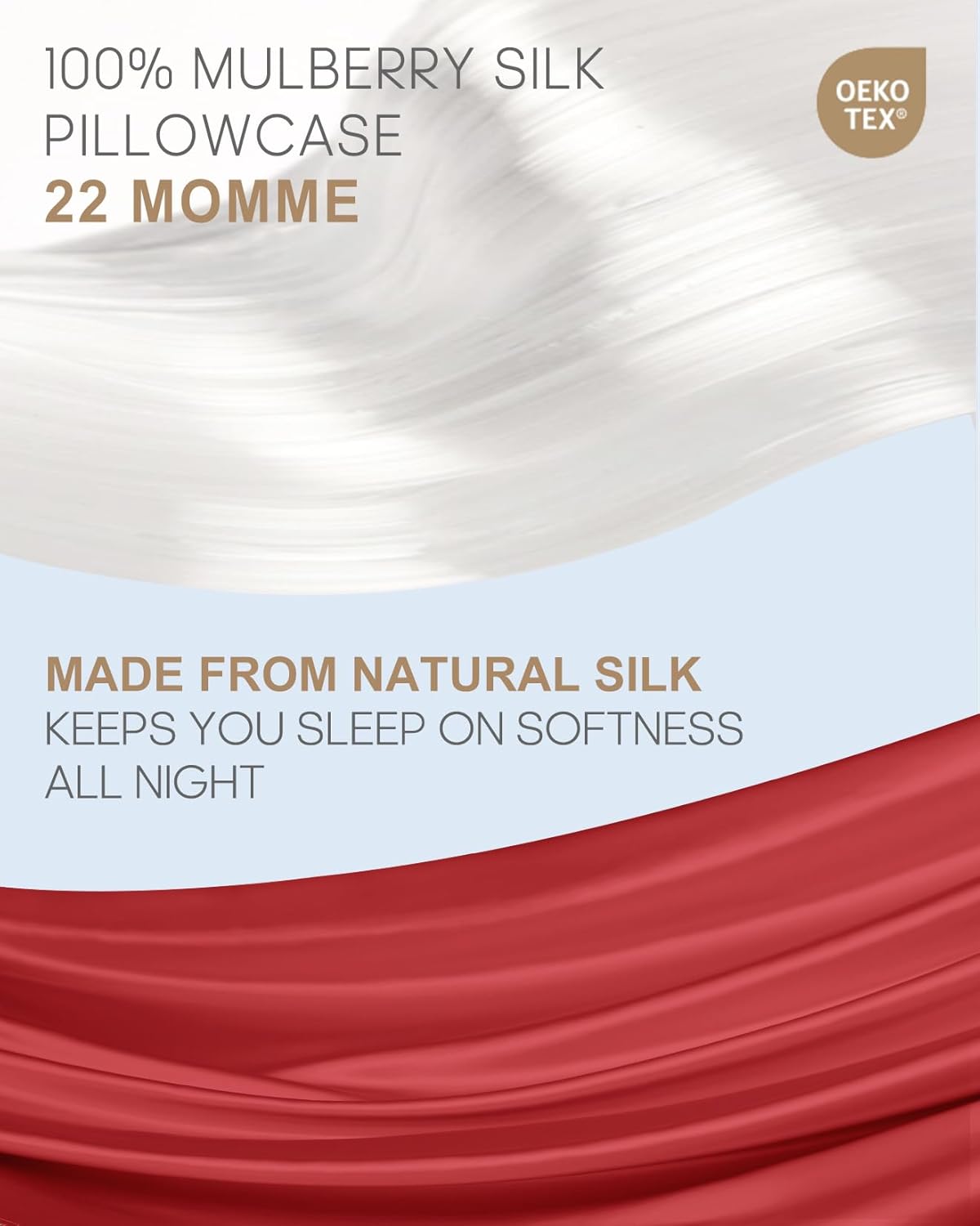 THXSILK 100% Mulberry Silk Pillowcase for Hair and Skin, Both Sides Grade 6A+ 22 Momme Pure Mulberry Silk Pillow Case with Hidden Zipper, Soft and Smooth Red Pillowcase(1pc, Queen Size 20"x30")