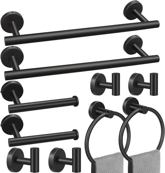 10sets Towel bar Sets, Includes 2Pcs 23.6 inch Towel bar,2Pcs Towel Hook,2Pcs Towel Ring,2Pcs Toilet Paper Holder-Matte Black