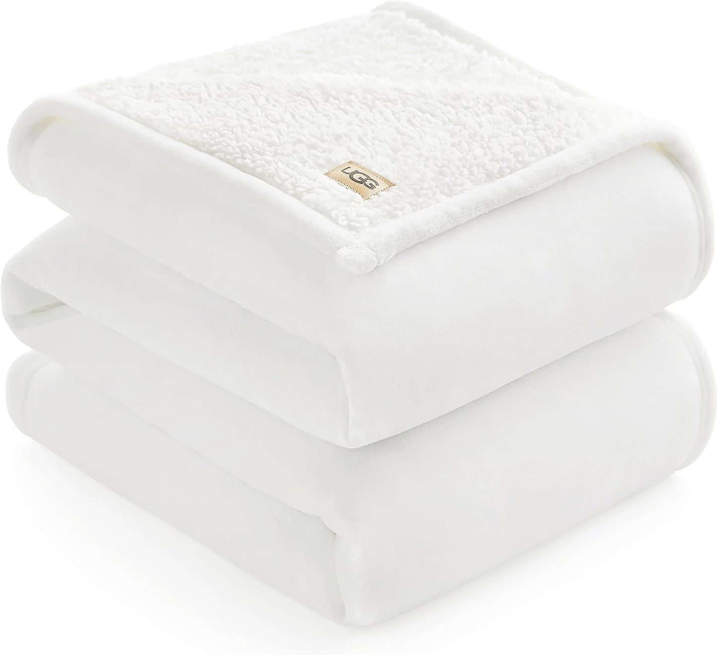 UGG Ariana Full/Queen Blanket Fleece Fluffy Reversible Soft Fuzzy Bedding Cozy Plush Warm Oversized Blanket Machine Washable Bedroom Decor for Big Couch or Bed, 90-inch x 90-inch, White Snow