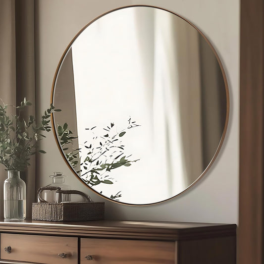 ANDY STAR Round Wall Mirror, 30 Inches Brushed Bronze Bathroom Mirror, Modern Vanity Mirror in Stainless Steel Frame