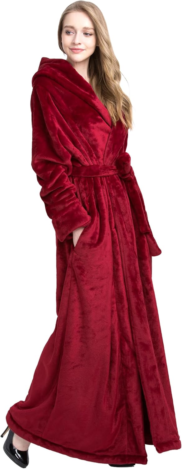 Women's Plush Robe Extra Long Robe with Pockets Thicken Soft Warm Bathrobe