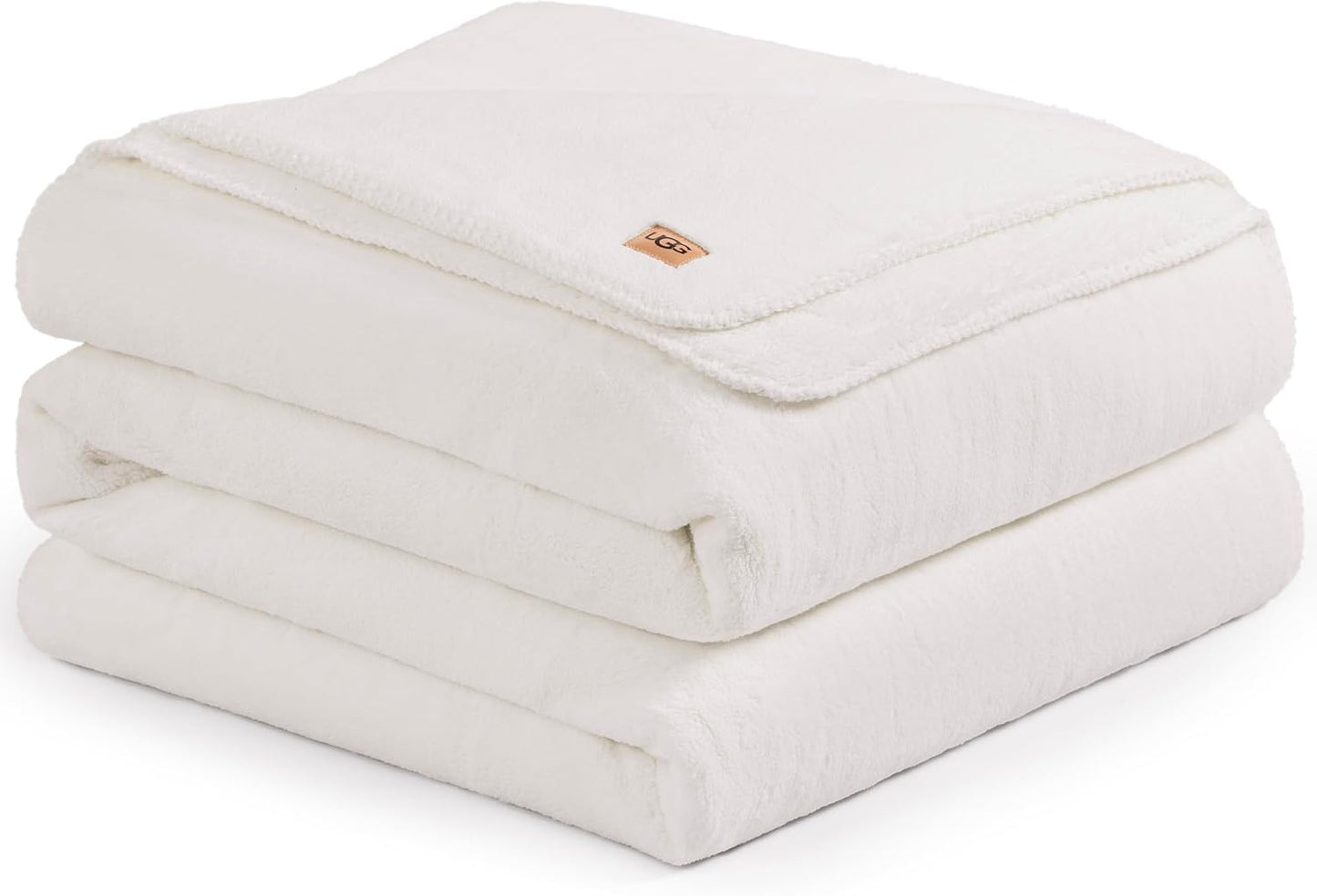 UGG Plush Full/Queen Blanket, Fleece Fluffy Blanket for Bed, Luxury Cozy Oversized Throw for Couch, Washable Hypoallergenic Bedding Queen Bed, 90" x 90", White Snow (Whitecap)