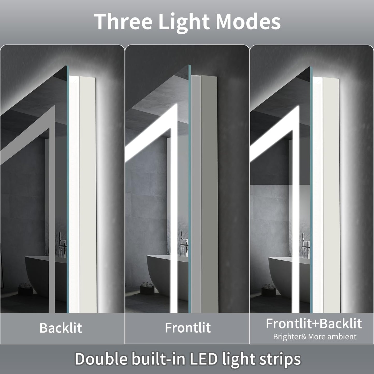 LED Mirror for Bathroom, 72x36 Inch Backlit + Front Lighted Bathroom Vanity Mirror with Lights for Wall, Double Light Strips, 3 Colors, Shatter-Proof, Anti-Fog and Brightness Memory