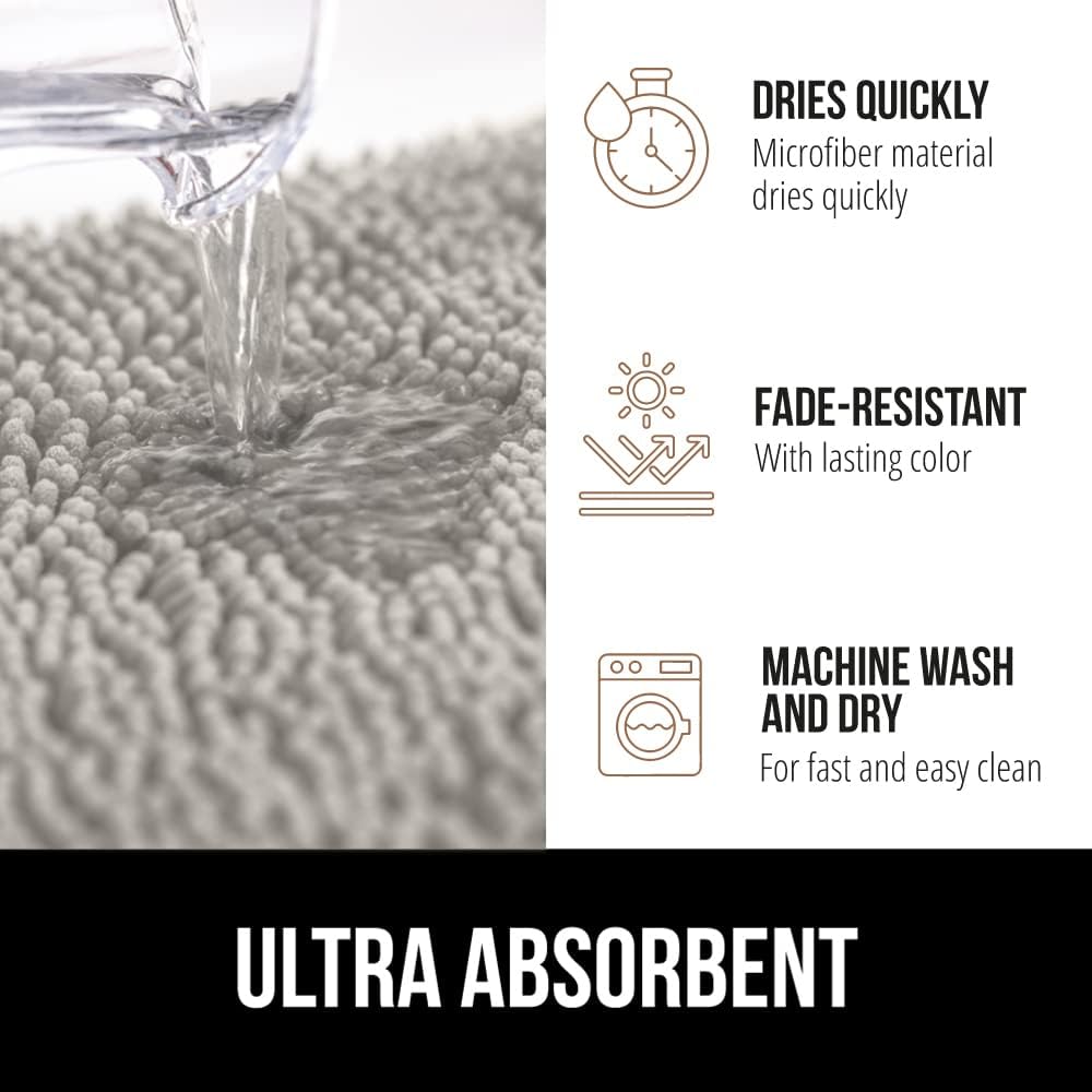 GORILLA GRIP Bath Rug Mat 60x17, Soft Absorbent Chenille, Quick Dry Microfiber Mats, Rubber Backing Washable Shower Floor Rugs, Bathmat Runner, US Designed Bathroom Home Decor Accessories Light Gray