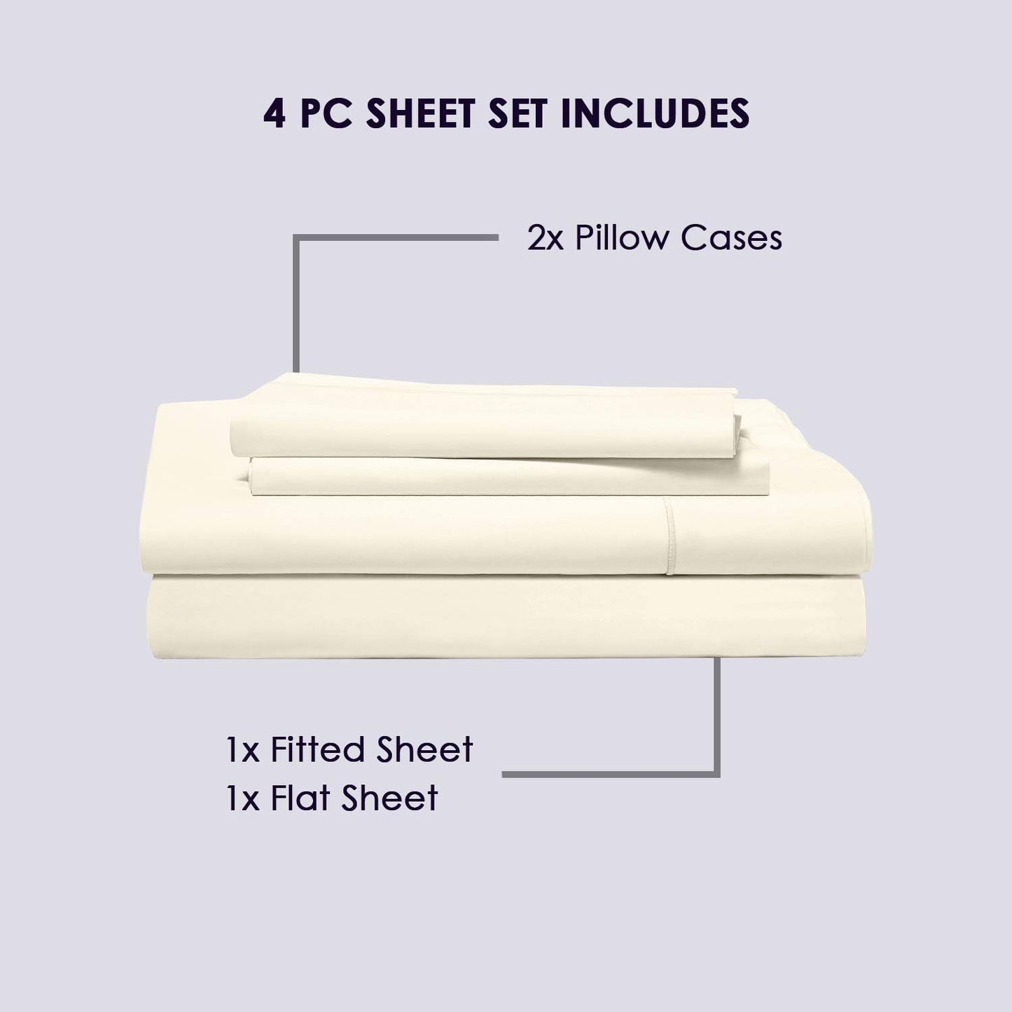 Pizuna Pure 100% Cotton Sheets - Full Size, 800 Thread Count Long Staple Cotton Crisp Sateen Sheets with 15in Deep Pocket (Ivory)