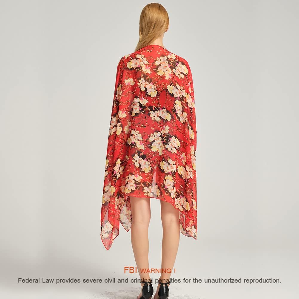Women's Bohemian Floral Chiffon Beach Cover up Swimsuit Kimono Summer Swimwear Cardigans