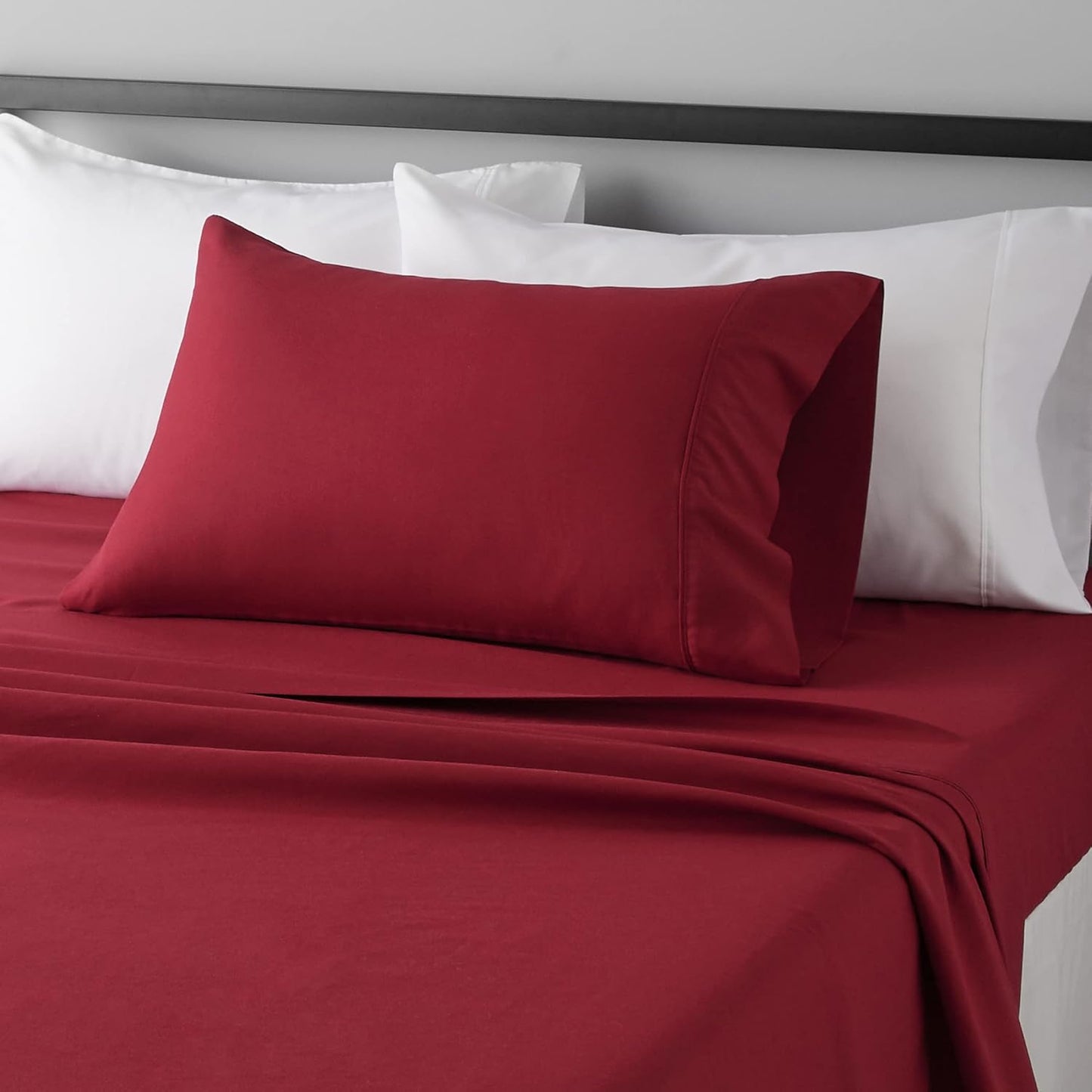 Amazon Basics Lightweight Super Soft Easy Care Microfiber 3 Piece Ideal Bed Sheet Set with 14-Inch Deep Pockets, Twin XL, Burgundy, Solid