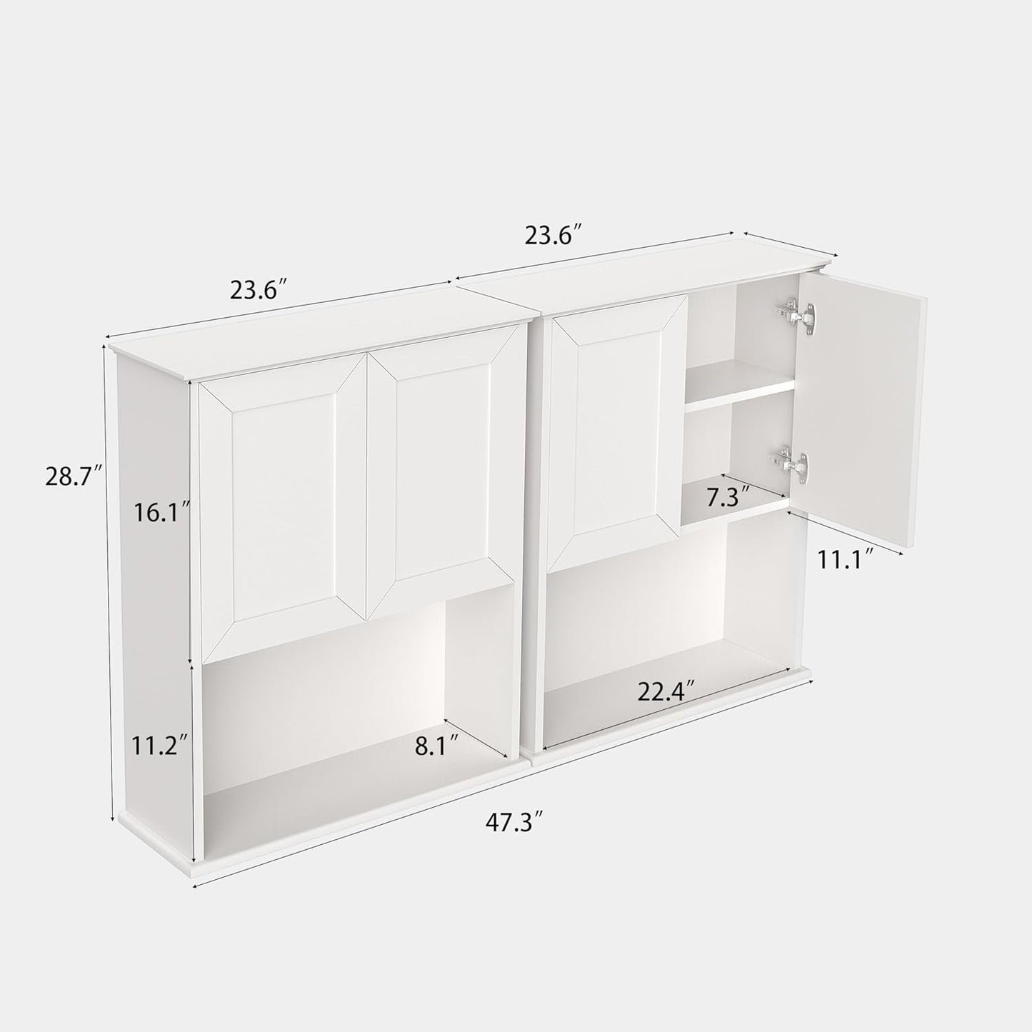 Bathroom Wall Cabinet Wooden with 2 Doors,Over the Toilet Storage Cabinet,Bathroom and Laundry Wall Mount Storage Medicine Cabinet with Open and Adjustable Shelf,Easy Assembly (Style A-2 PC, White)
