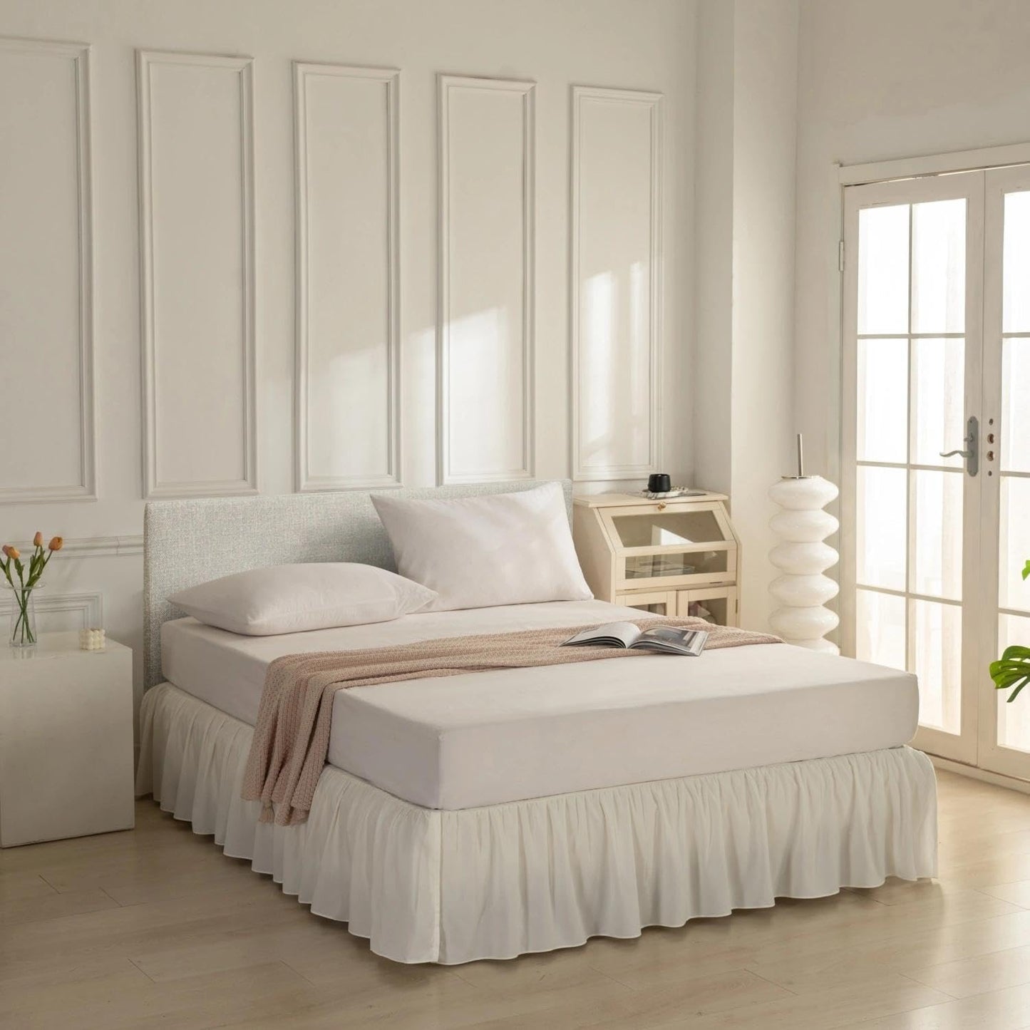 Bed Skirt Queen Size Ruffled Bed Skirt with Split Corners, Queen Bed Skirts 12 Inch Drop, Queen Size Bed Skirting with Platform, 12'' Queen-Ivory