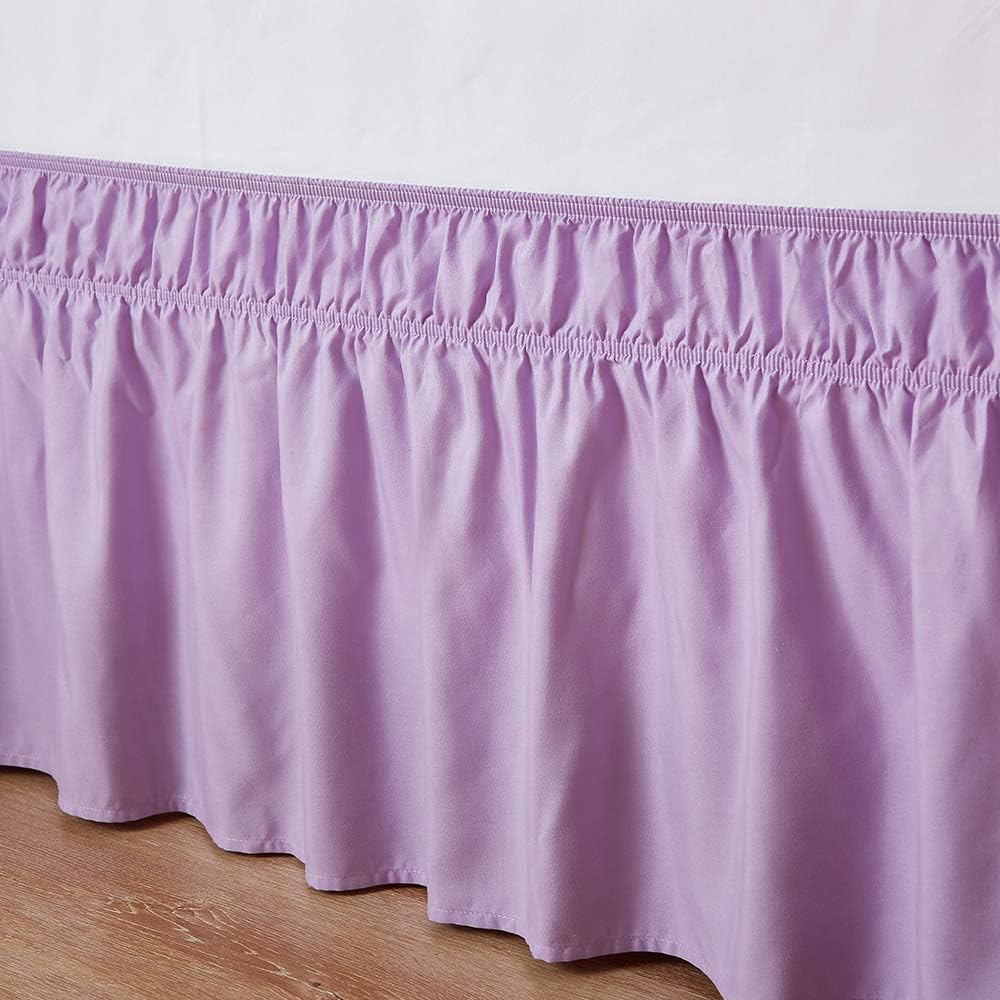 MEILA Wrap Around Bed Skirt Three Fabric Sides Elastic Dust Ruffled 14 Inch Tailored Drop,Easy to Install Fade Resistant-Light Purple, Queen/King